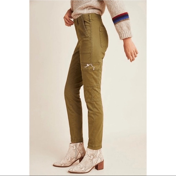 Anthropologie Pants - Anthropologie Austen Embroidered Utility Pants in olive green 25 floral design